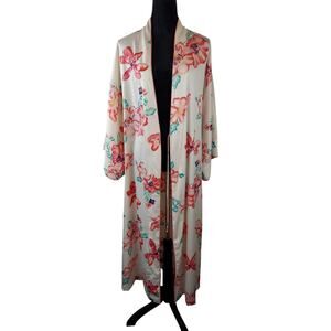 Natori Womens Asian Multi Color Floral Romantic Kimono Inspired Long Robe S